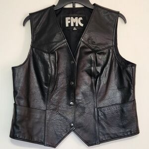 FMC Black Leather Vest Biker Rocker Grunge Rebel Goth Edgy XL